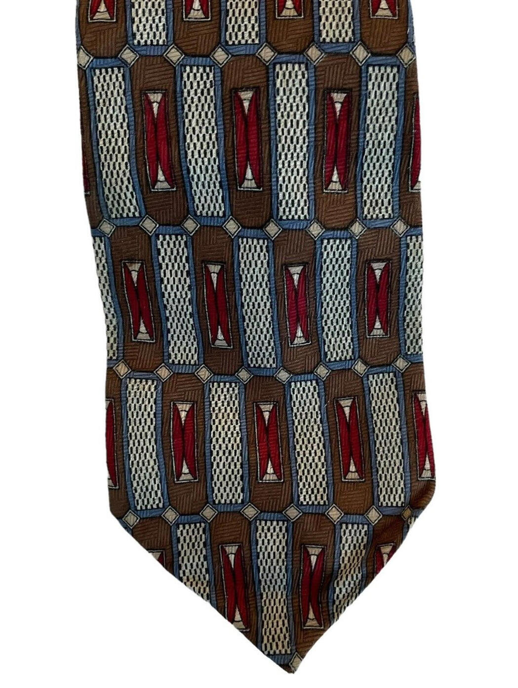 Oscar De La Renta Silk Tie Necktie Red Brown Gold 100% Silk Made Usa